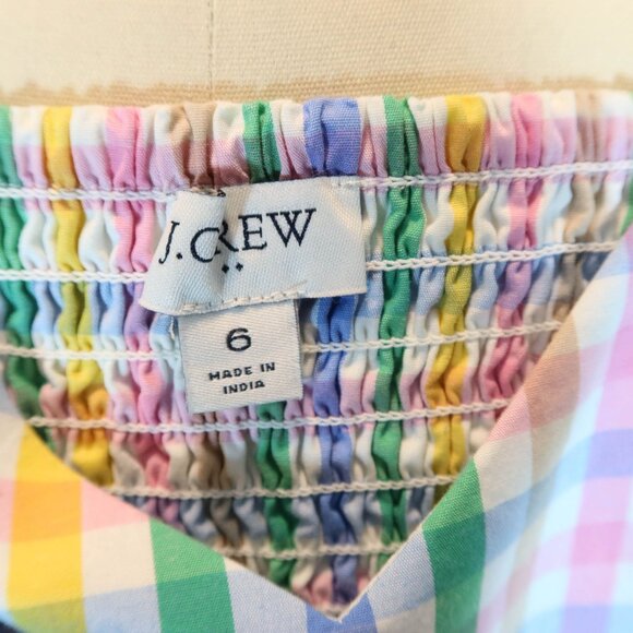 J CREW Pastel Gingham Midi V Neck Smocked Sun Dress w/ Pockets Size 6 Preppy - Picture 7 of 8